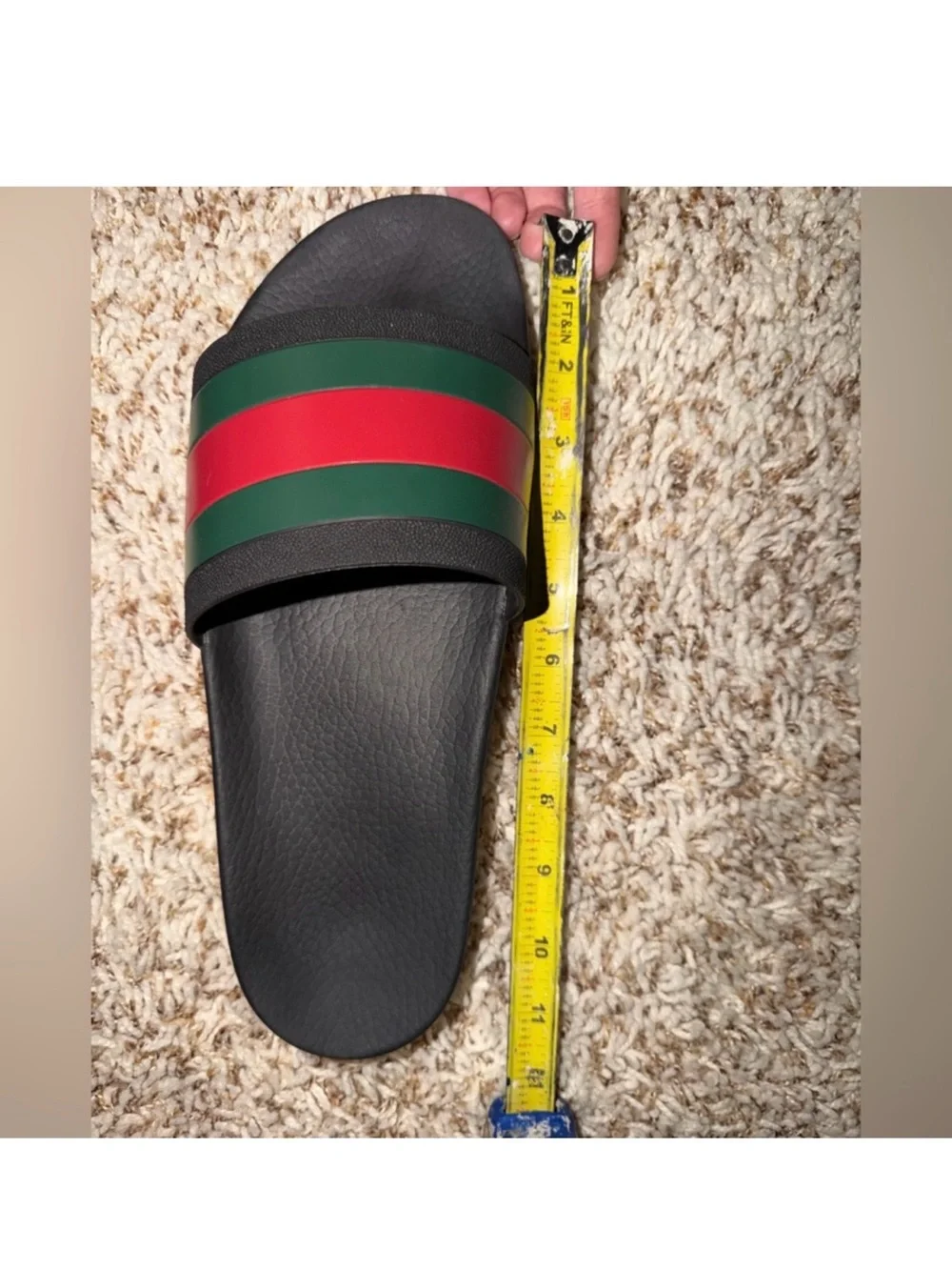 Gucci Black Slides with Green and Red Stripe Men's Sandals